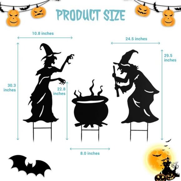 Halloween Witch Yard Decorations Witch Silhouette Yard Stakes with Cauldron - Picture 2 of 8